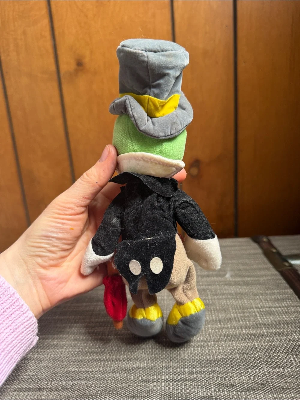 Disney Green Jiminy Cricket Plush with Gray Hat and Red Vest